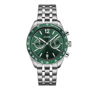 CLUSE Silver Aravis Dual Timer Green Watch - Silver