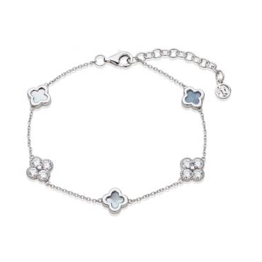 Argento Silver Multi Clover CZ Mother of Pearl Bracelet - Silver