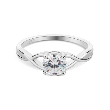 Argento Silver CZ Solitaire Crossver Band Ring - 52