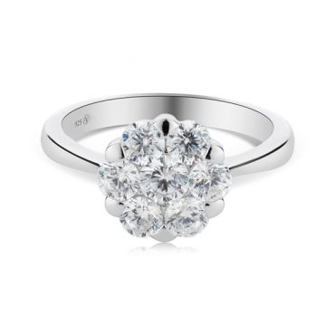 Argento Silver Floral CZ Halo Ring - 60