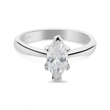 Argento Silver Marquise CZ Solitaire Ring - 56