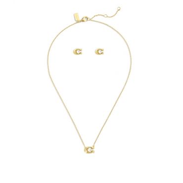 Coach Gold C Pearl Starter Box Stud and Necklace Set - Gold