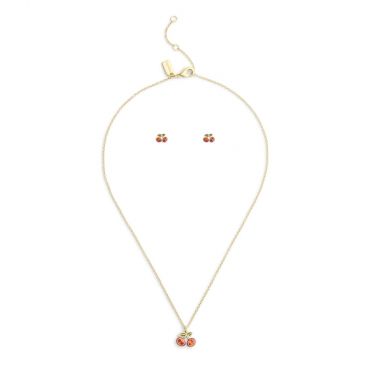Coach Gold Red Cherry Boxed Stud and Necklace Set - Gold