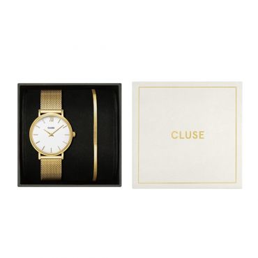 CLUSE Gold Minuit Mesh White Snake Chain Bracelet Giftbox - Gold