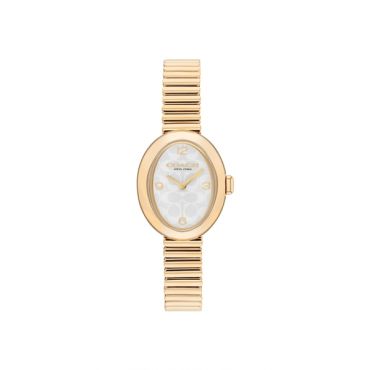 Coach Gold Sammy White Oval Stretch Bracelet Watch - Gold