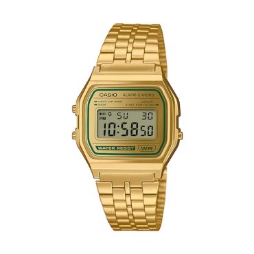 Casio Vintage A158WEGV-9AEF Gold Green Stainless Steel Bracelet Digital Watch