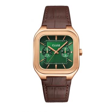 CLUSE Rose Gold Quadrus Multifunction Green Leather Watch - Gold