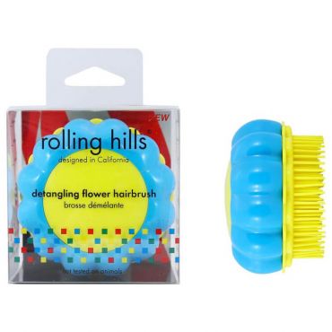 Brosse à cheveux démêlante Detangler fleur bleue jaune Rolling Hills