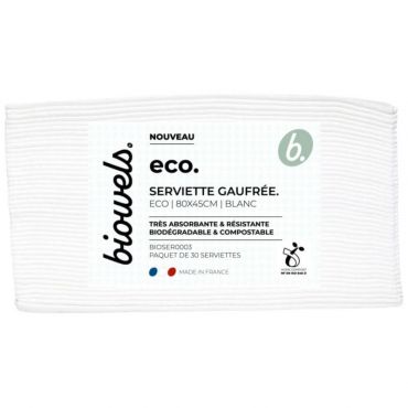 Serviettes gaufrées blanches biodégradables Eco Biowels lot de 30