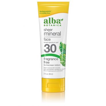 Alba Botanica Sheer Mineral Face Fragrance Free Sunscreen SPF30