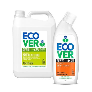 Ecover Lemon & Aloe Washing Up Liquid & Power Toilet Cleaner Mixed ...