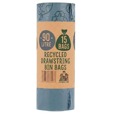 Eco Green Living Recycled Drawstring Bin Liners - 90L
