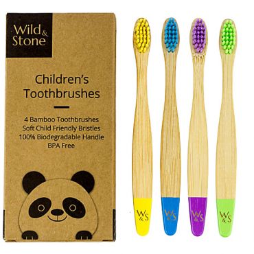 Wild & Stone Children's Bamboo Toothbrush - 4 Pack
