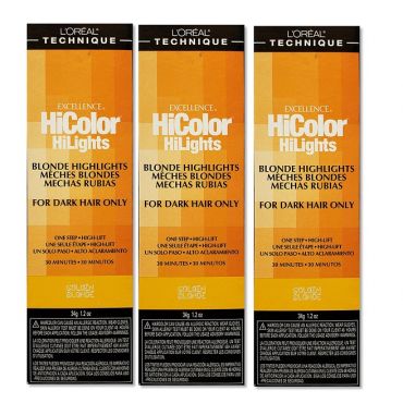 L'Oreal HiColor BLONDE HiLights For Dark Hair Only Golden Blonde - Golden Blonde - (3pks), 3 Hair Colours, No Thanks