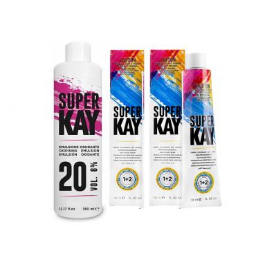 Super Kay 12.0 Extra Super Platinum Natural Blond Permanent Hair Colour Cream - Extra Super Platinum Natural Blonde, 2 Hair Colours, 6%/20 Volume Developer