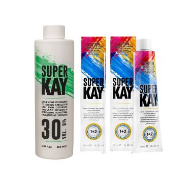 Super Kay 12.0 Extra Super Platinum Natural Blond Permanent Hair Colour Cream - Extra Super Platinum Natural Blonde, 2 Hair Colours, 9%/30 Volume Developer