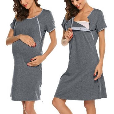 Maternity Nightwear with Breastfeeding Cover - Blue, Extra Large