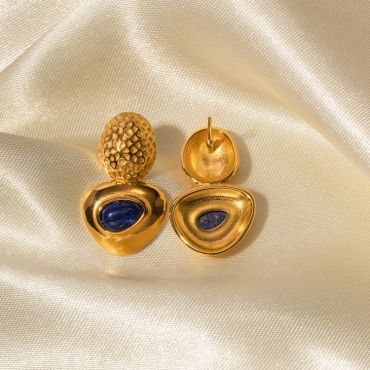 Earrings with Blue Gemstone Inlay