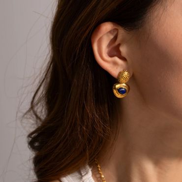 Earrings with Blue Gemstone Inlay