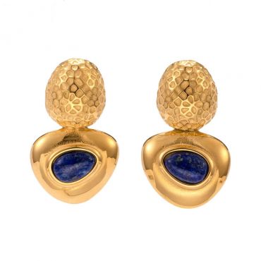 Earrings with Blue Gemstone Inlay