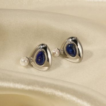 Asymmetric Earrings with Lapis Lazuli & Pearl
