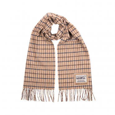 Heritage Wool Houndstooth Scarf - Camel Navy