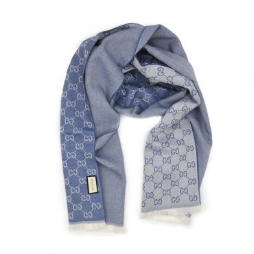 Gucci - Light Blue GG Monogram Half Web Wool Scarf