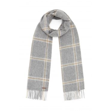 Hortons England - 100% Lambswool Checked Scarf - Grey