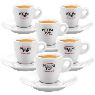 Pellini Top Set of 6 Porcelain Espresso Cups and Saucers - 6cl - With handle