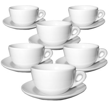 Ancap Set of 6 Porcelain Verona Caffe Latte Cups and Saucers - 36cl - With handle
