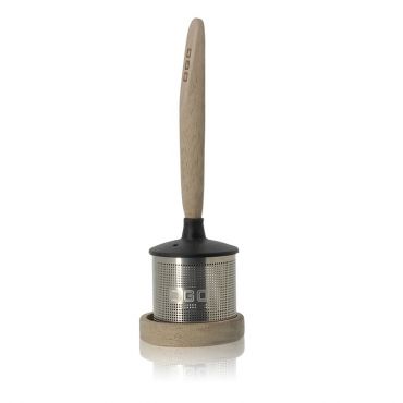 OGO Living tea infuser with acacia wood handle & stand