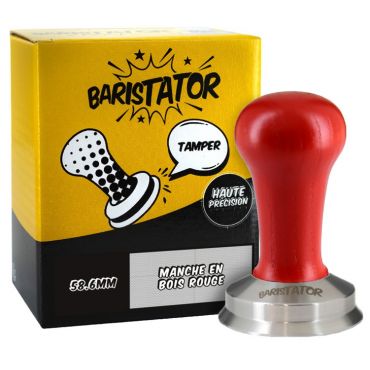 Baristator high-precision 58.6mm tamper with red wooden handle
