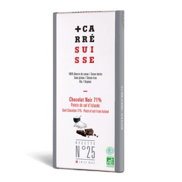Carré Suisse No 25 Organic Fairtrade 71% Dark Chocolate Bar with Icelandic Salt - 100g