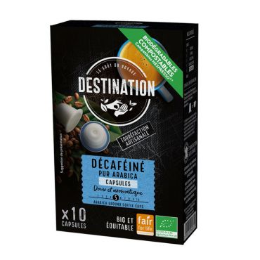 Destination - 10 Nespresso* Original Compatible Capsules ORGANIC Mild Decaffeinated - DESTINATION - Organic Coffee