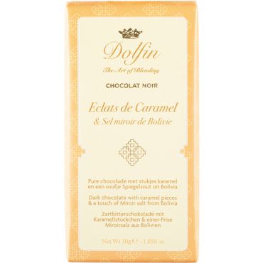 Dolfin Dark Chocolate with Caramel Chips, Mirror Salt from Bolivia - 30g
