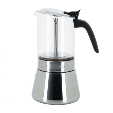 Pylano Moka Pot Kiara in Glass & Stainless Steel - 6 cups