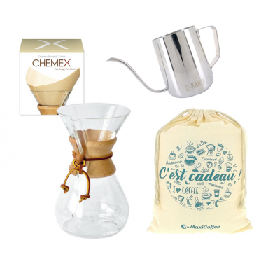 MaxiCoffee's Selection - Chemex Starting Kit: 6-cup Chemex + 100 Filters + Gooseneck Pourer