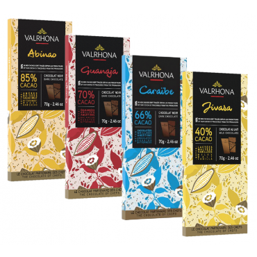 Valrhona Pack of Chocolate Bars - 4 x 70g - Manufactured in France