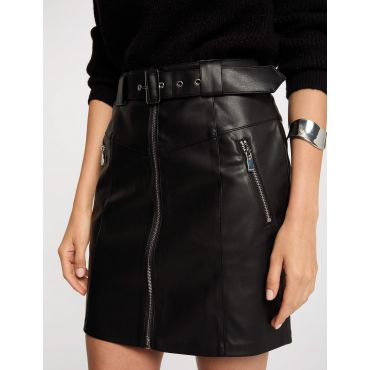 Faux leather mini skirt black women