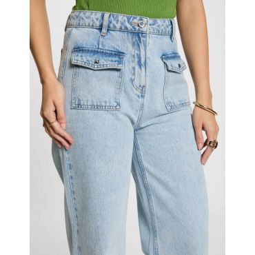 High-waisted wide leg jeans bleach denim women