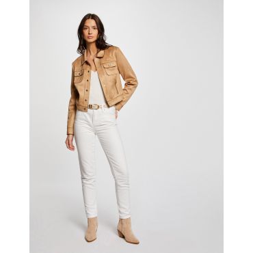 Buttoned suede jacket camel women