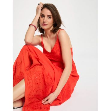 Loose maxi embroidered dress orange women