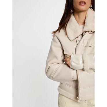Short faux fur coat ivory women
