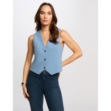 Sleeveless cardigan V-neck grey denim women