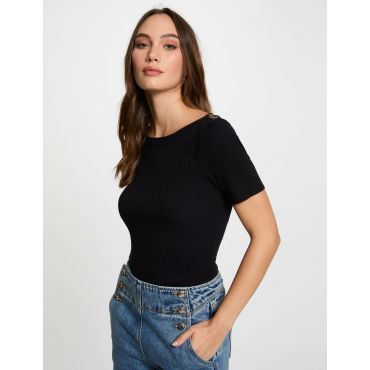 Jumper boat neck and buttons navy blue women