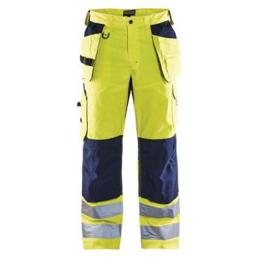 Blaklader - Hengittävät highvis riipputaskuhousut - Huomio keltainen/Mariininsininen C58 - EN 20471 Luokka 2