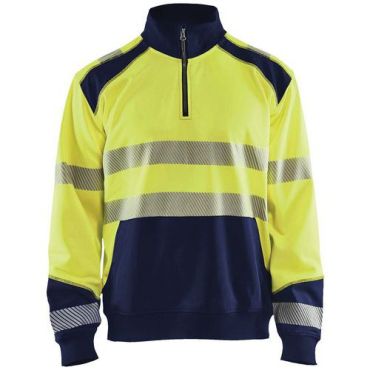 Blaklader - Highvis collegepaita lyhyellä vetoketjulla - Huomio keltainen/Mariininsininen - 4XL - EN 20471 - Unisex