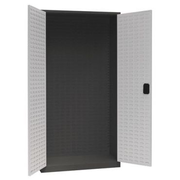 Korkea säilytyskaappi laatikkopaneeleilla - Antrasiitti/Vaaleanharmaa 1950x1000x450mm Teräs 3v takuu