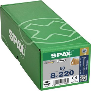 Spax - Puuruuvi T-Star Plus Wirox 8x220 - Uppokanta osakierre Torx teräs 50 kpl