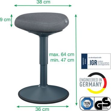 Leitz Ergo Active aktiivituoli mukavuusistuimella – Tummanharmaa säädettävä korkeus 47-64 cm max 110 kg